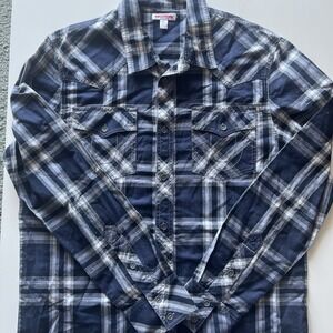 True Religion Long Sleeve Western Style‎ Shirt - Navy Blue/White - Large